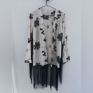 Lira Oversized Kimono Floral Print Tassel Detail Open Front Wrap Size boho small